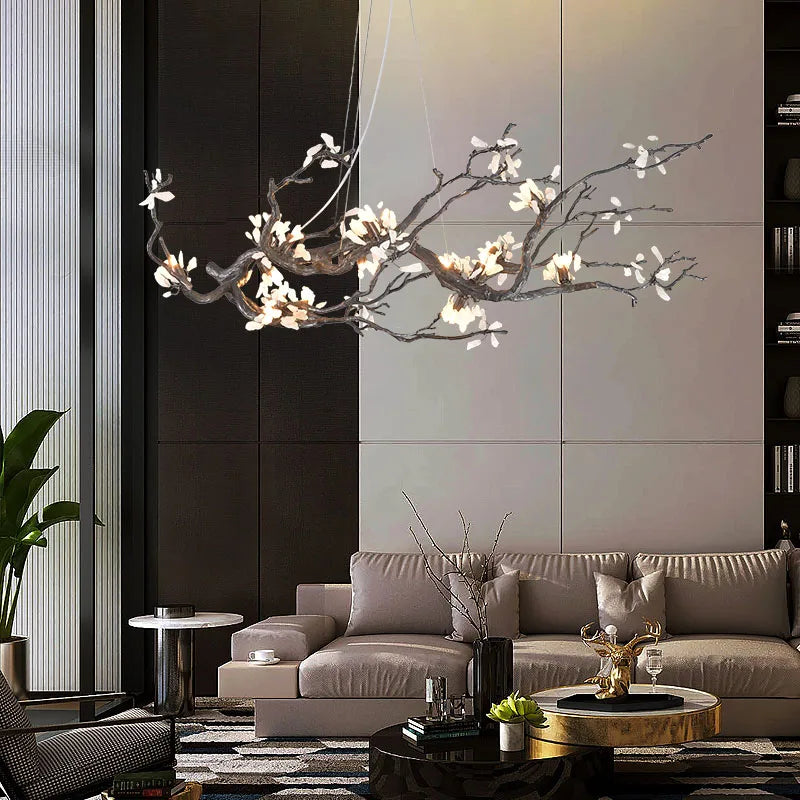 Chinese Style Creative Tree Branch Chandelier Black Copper Decoration Lighting Fixture for Living Room Bedroom Villa Hall Decor