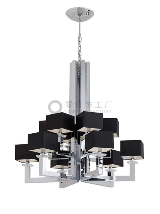 Chrome chandelier lighting 12 lights in living room villa lobby with black shades Diameter 37inches Height 37 inches