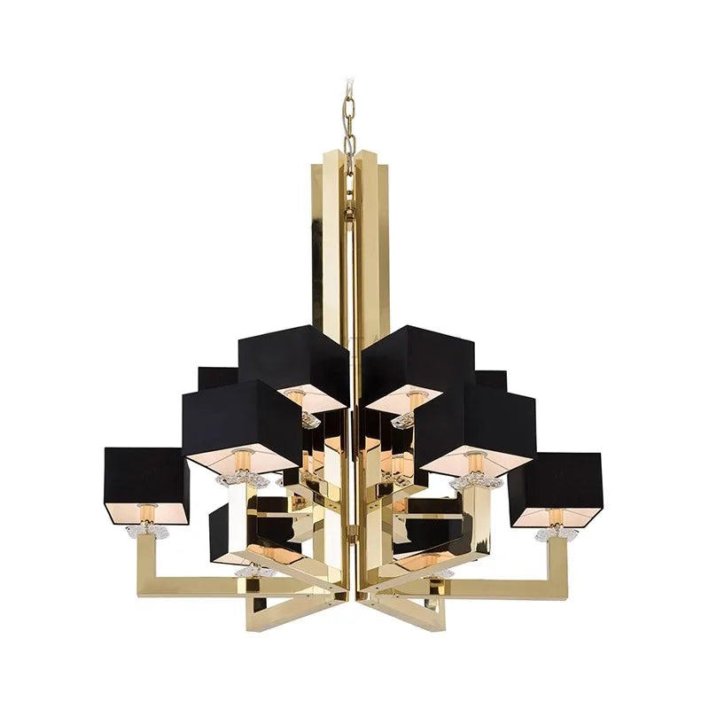 Chrome chandelier lighting 12 lights in living room villa lobby with black shades Diameter 37inches Height 37 inches