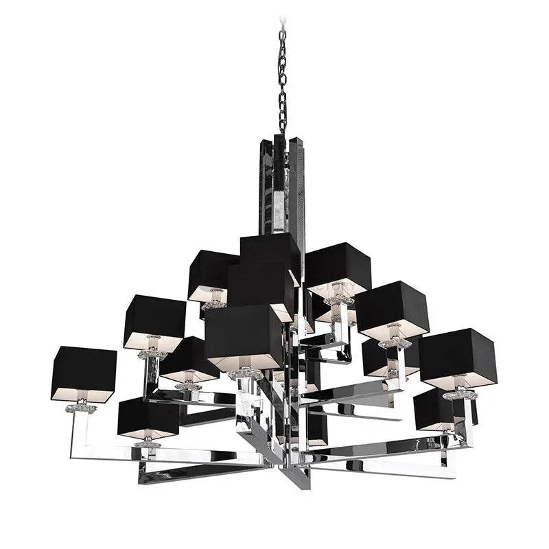 Chrome chandelier lighting 12 lights in living room villa lobby with black shades Diameter 37inches Height 37 inches