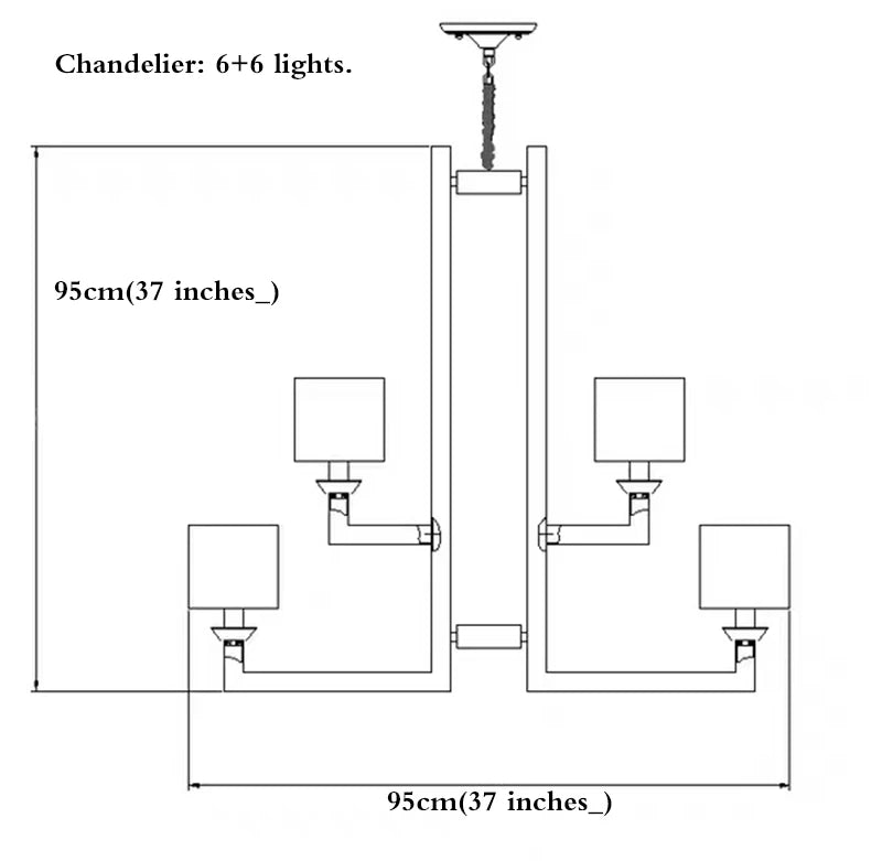 Chrome chandelier lighting 12 lights in living room villa lobby with black shades Diameter 37inches Height 37 inches