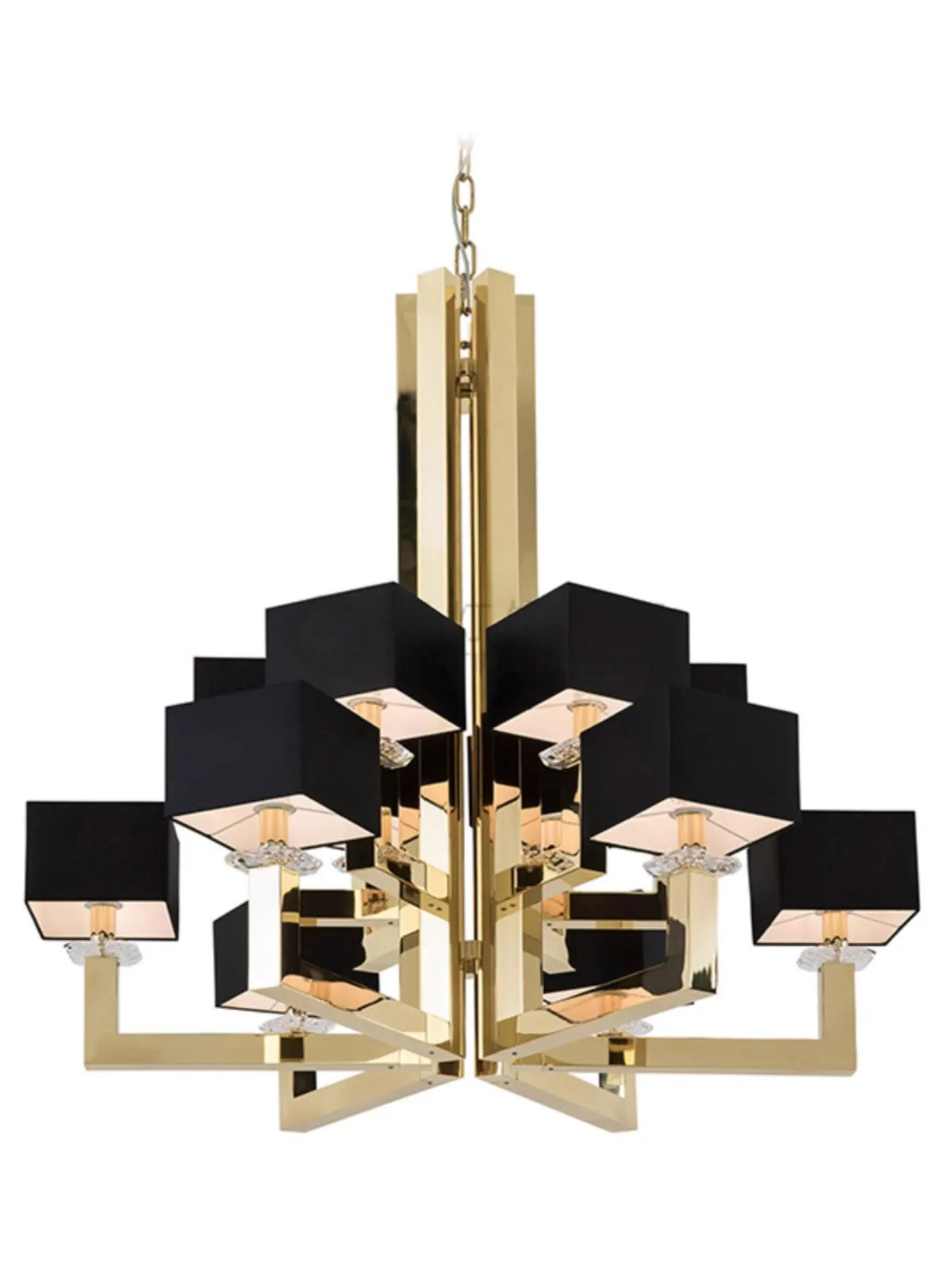 Chrome chandelier lighting 12 lights in living room villa lobby with black shades Diameter 37inches Height 37 inches