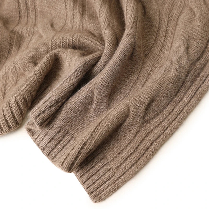 Chunky knit pure cashmere blanket luxury soft korean knitted travel wearable wool throw for winter