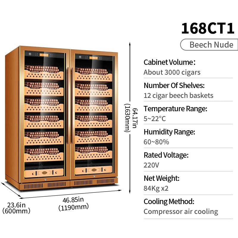 Cigar Cabinet Led Cigar Humidor Large Capacity Spanish Cedar Wood Luxury Cigar Cooler Constant Temperature and Humidity 168CT1