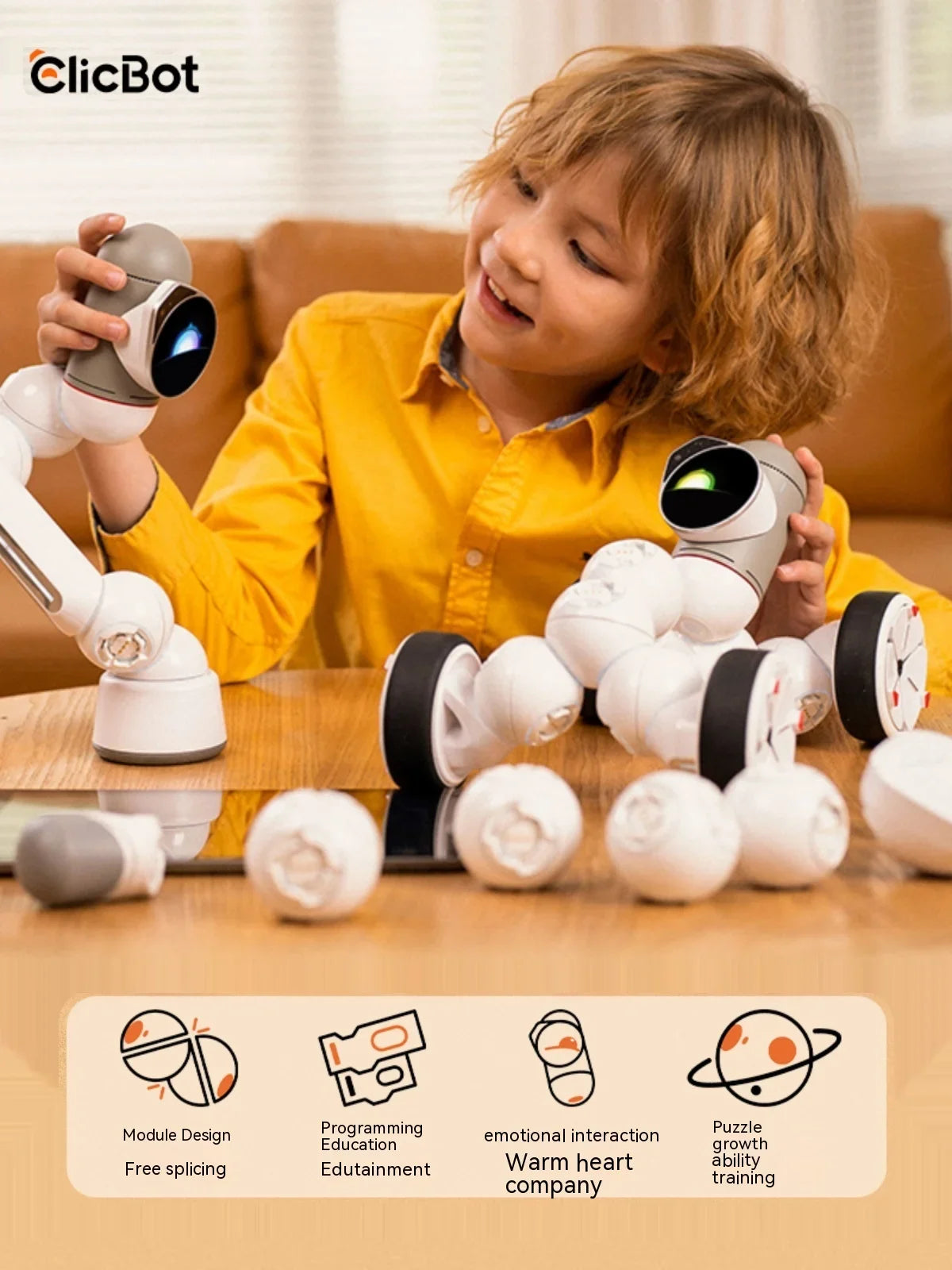 ClicBot Smart Robot Creative Splicing Emotional Interaction Graphical Programming Intelligent Electronic Pet Children Toy Gifts