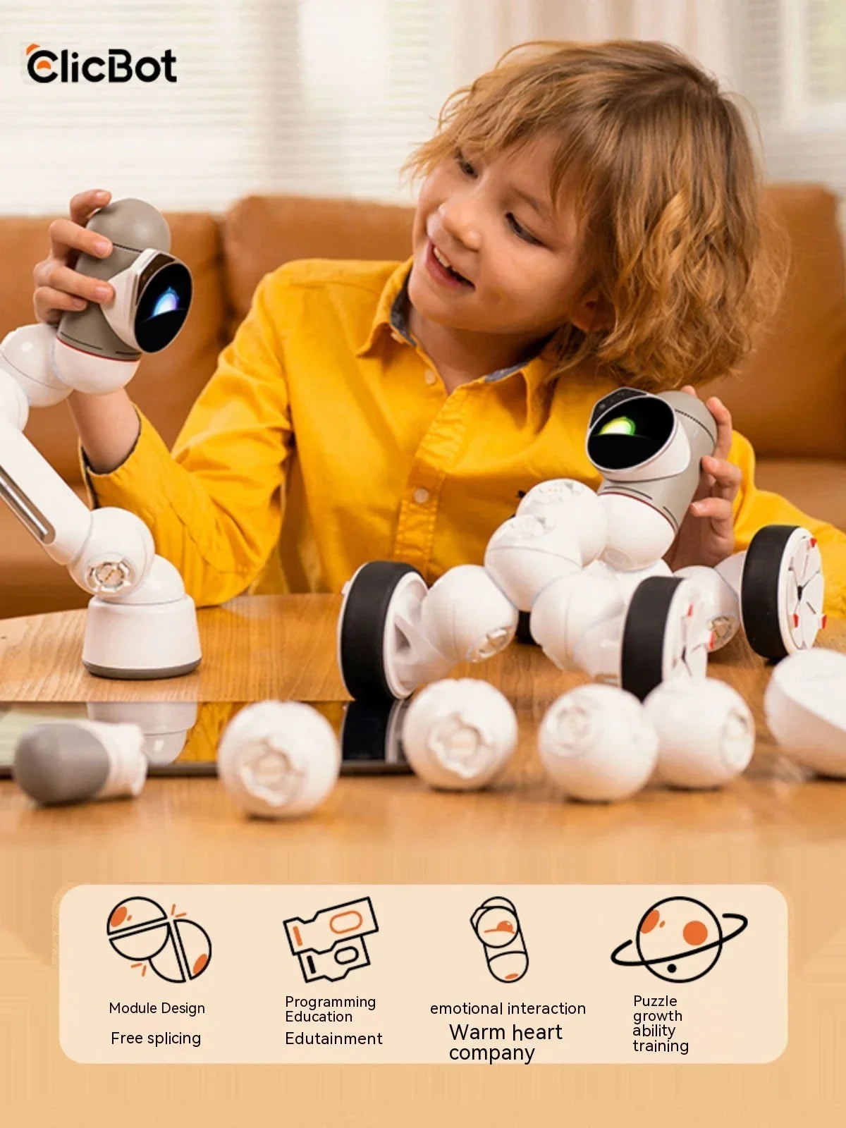 ClicBot Smart Robot Emotional Interaction Creative Splicing Graphical Programming Intelligent Electronic Pet Children Toy Gifts