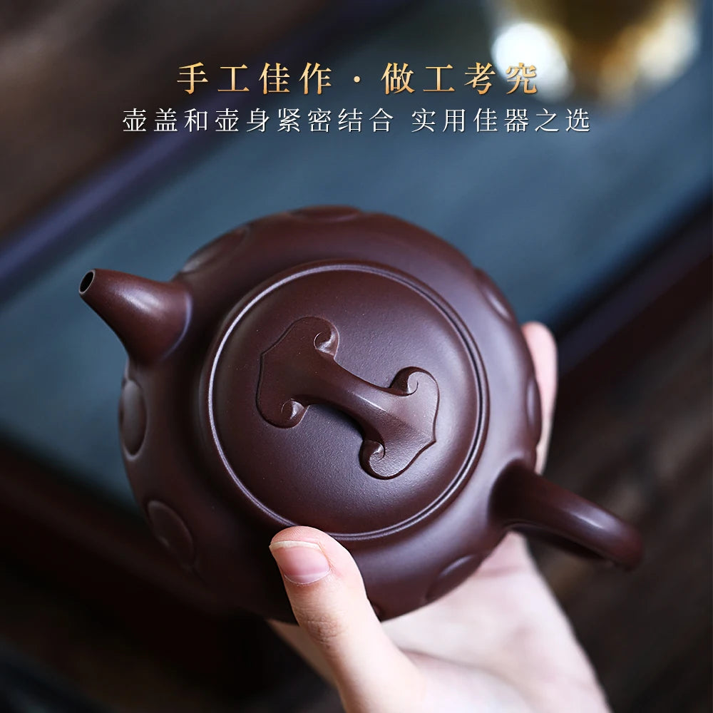 |Collection grade Yixing purple clay pot raw ore old Purple mud large tea pot famous Ma Fangyuan pure manual antique Ruyi