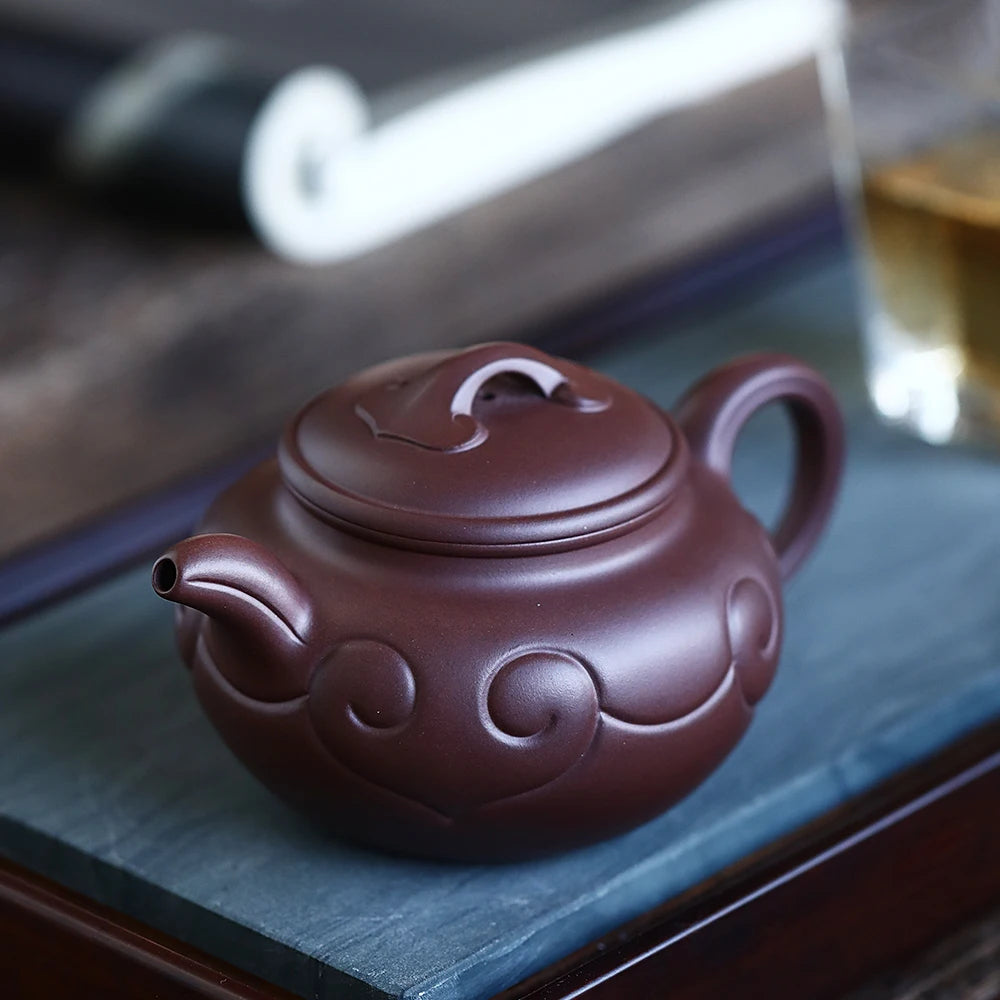 |Collection grade Yixing purple clay pot raw ore old Purple mud large tea pot famous Ma Fangyuan pure manual antique Ruyi