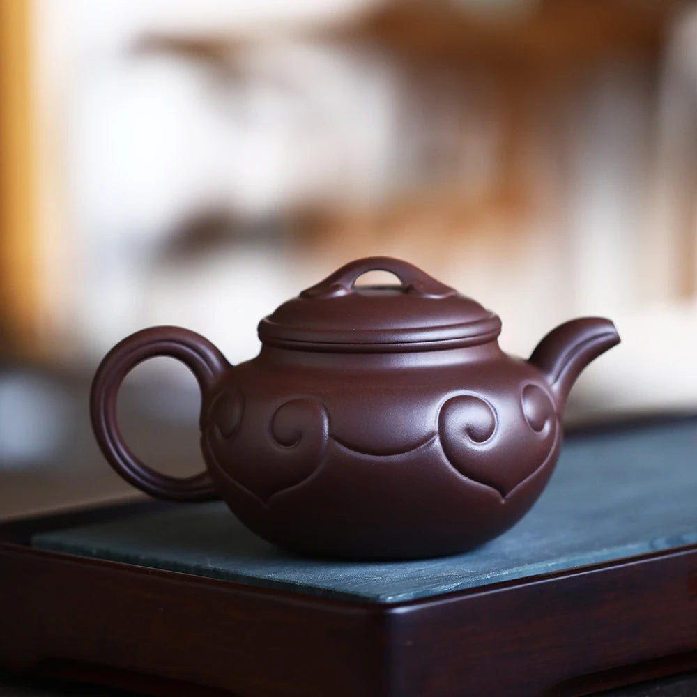 |Collection grade Yixing purple clay pot raw ore old Purple mud large tea pot famous Ma Fangyuan pure manual antique Ruyi