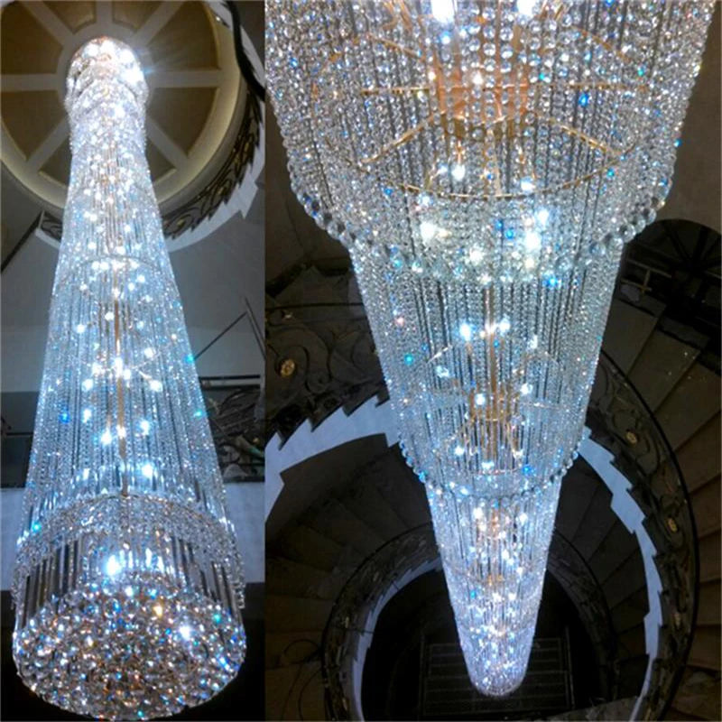 Contemporary Crystal Chandelier Spiral Staircase Lamp Duplex Villas Long The Houselarge Crystal Lighting Chandelier Living Room