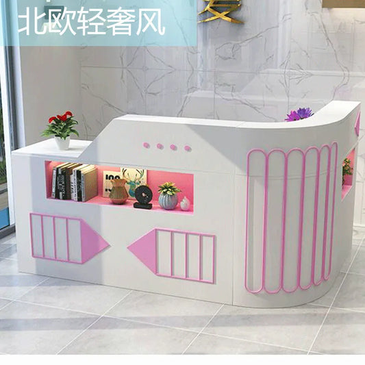 Costume store cashier simple modern milk tea shop beauty salon small shop light luxury counter bar company front desk