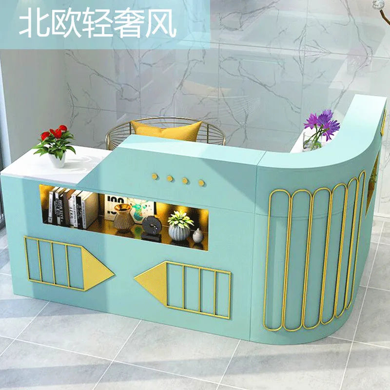 Costume store cashier simple modern milk tea shop beauty salon small shop light luxury counter bar company front desk