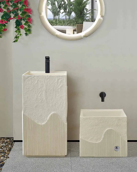 Cream style art washbasin balcony outdoor integrated floor standing washbasin courtyard column basin mop basin water pool