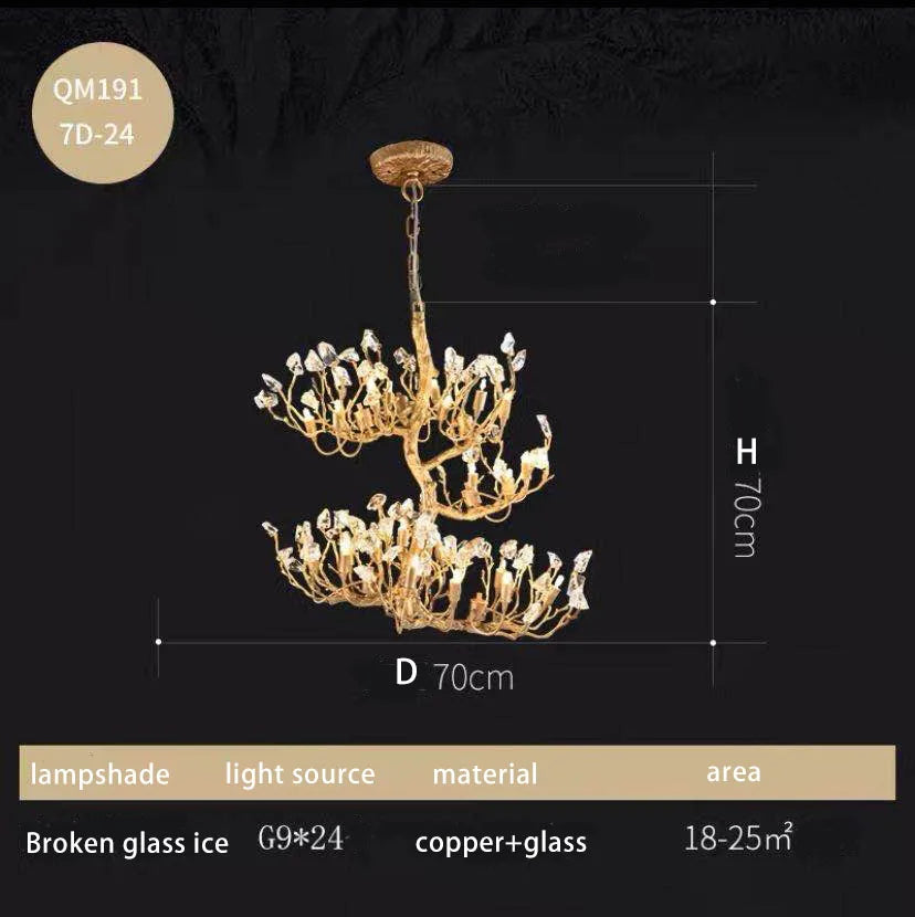 Creative Copper Tree Branches Chandelier for Living Room Bedroom Villa Hall Decorative Lighting Fixture Glass Kitchen Island