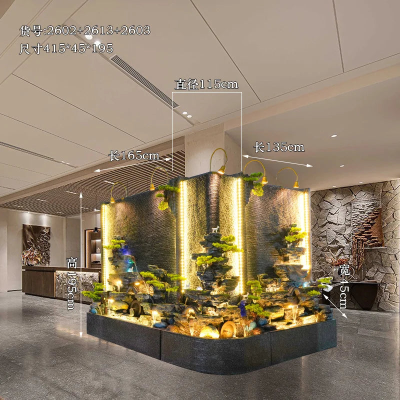 Creative large-scale right-angle rockery curtain wall floor-to-ceiling water ornament villa decoration screen triangle landscape