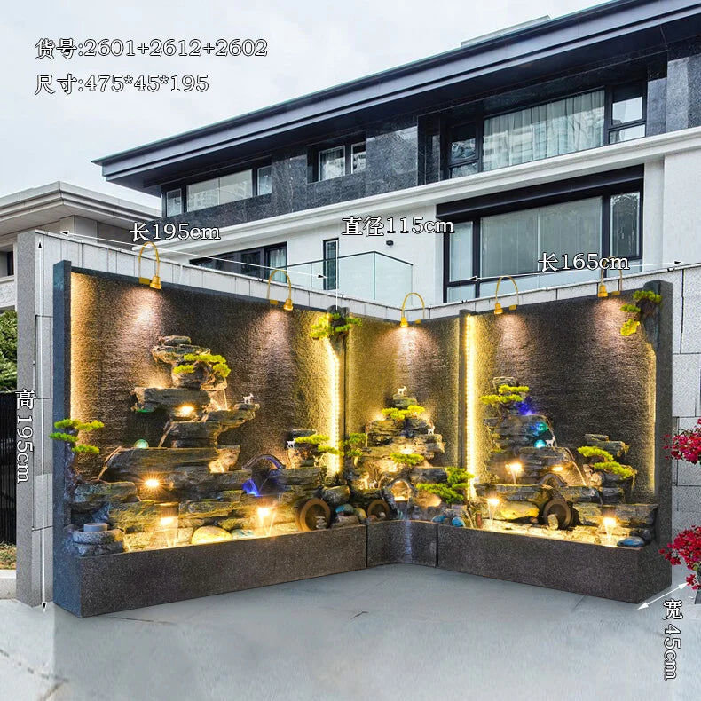 Creative large-scale right-angle rockery curtain wall floor-to-ceiling water ornament villa decoration screen triangle landscape
