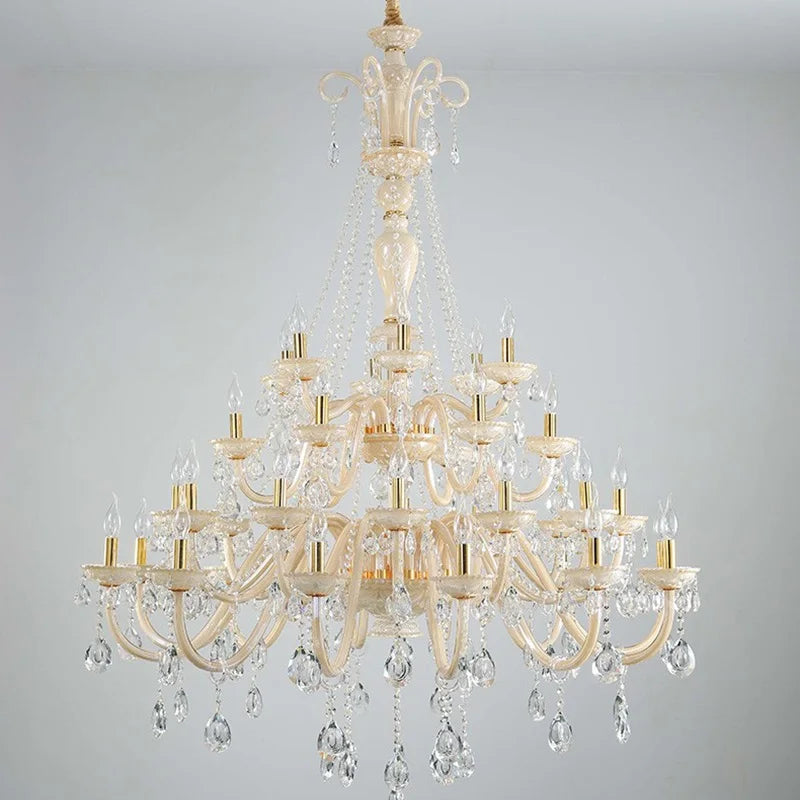 Crystal Large Chandeliers Luxury Living Room Villa Restaurant Staircase Light High-end Hotel Lobby Champagne Gold Candle Lamps