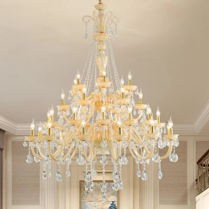 Crystal Large Chandeliers Luxury Living Room Villa Restaurant Staircase Light High-end Hotel Lobby Champagne Gold Candle Lamps