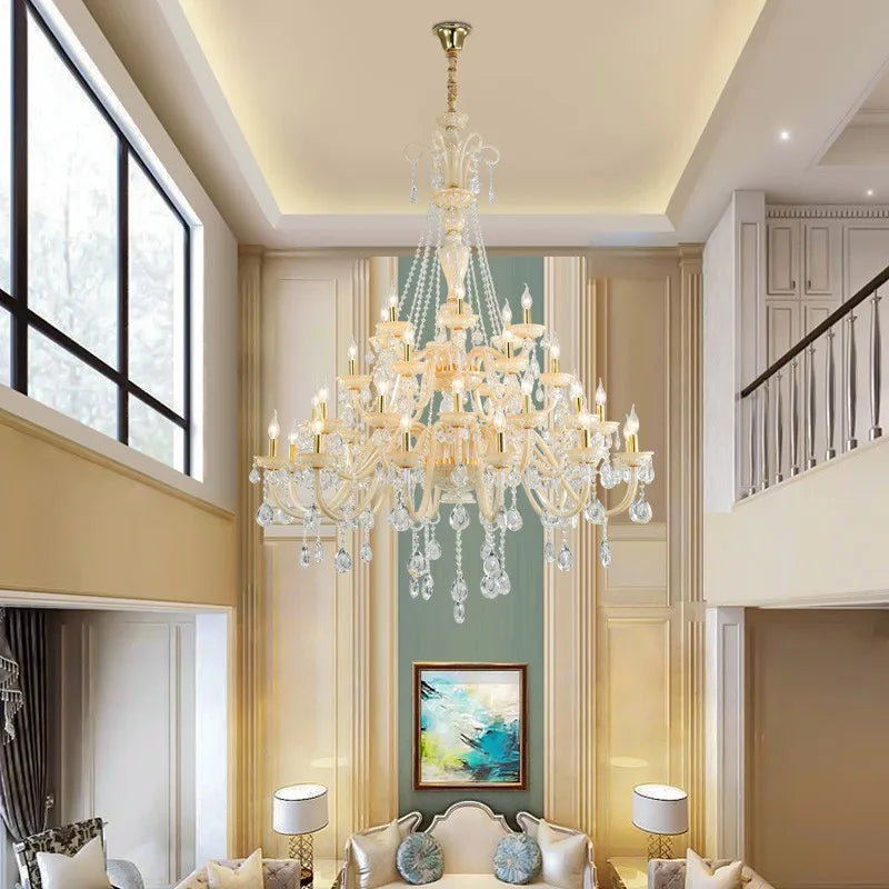 Crystal Large Chandeliers Luxury Living Room Villa Restaurant Staircase Light High-end Hotel Lobby Champagne Gold Candle Lamps