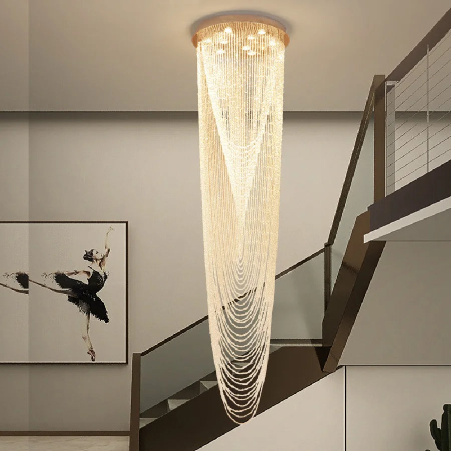 Crystal Pendant Large Long Chandelier Modern Personalized Staircase Villa Compound Staircase Bead Curtain Lamp