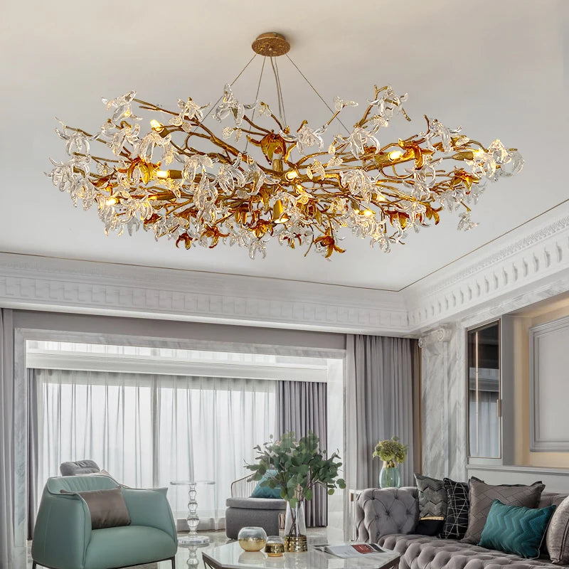 Crystal living room lamp post-modern all copper light luxury chandelier upscale villa round bedroom dining room teahouse lamp