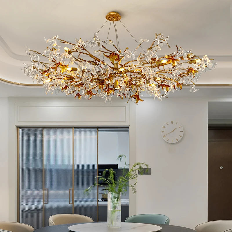 Crystal living room lamp post-modern all copper light luxury chandelier upscale villa round bedroom dining room teahouse lamp