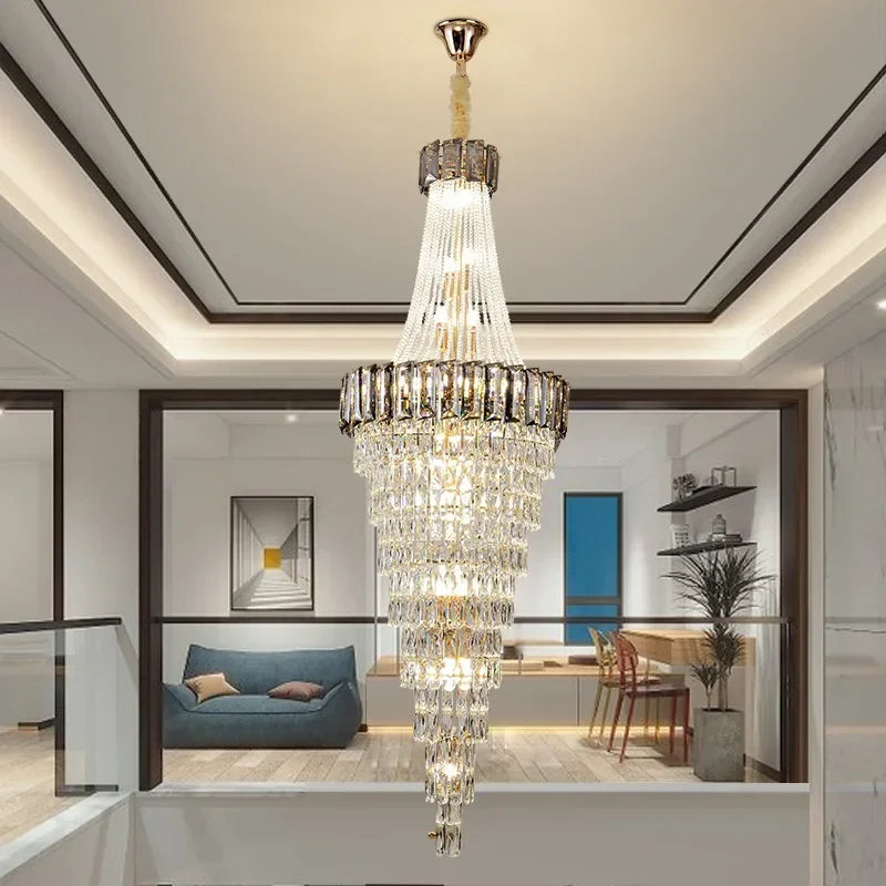 Crystal staircase chandelier simple penthouse living room light luxury villa duplex hall crystal chandelier