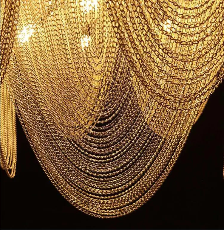 Custom Luxury Chain Chandelier Hotel Lobby Light Villa Decoration Headlights Gold Fringe Light Art Round Chandelier Dia110cm