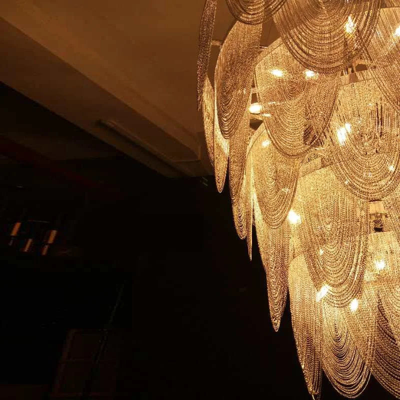 Custom Luxury Chain Chandelier Hotel Lobby Light Villa Decoration Headlights Gold Fringe Light Art Round Chandelier Dia110cm