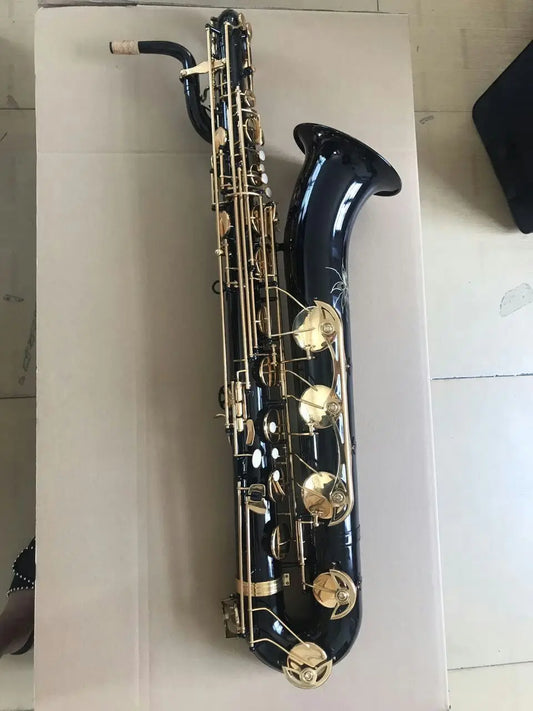 Custom Professional Eb Baritone Saxophone Black Nickel Gold body Low A High F key,high pitch F#,Front F#+case