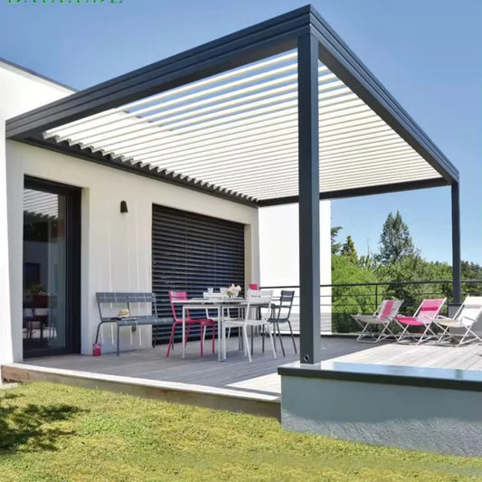 Customized electric outdoor gazebo waterproof motorized louvered roof bioclimatic aluminium pergola waterproof outdoor blinds