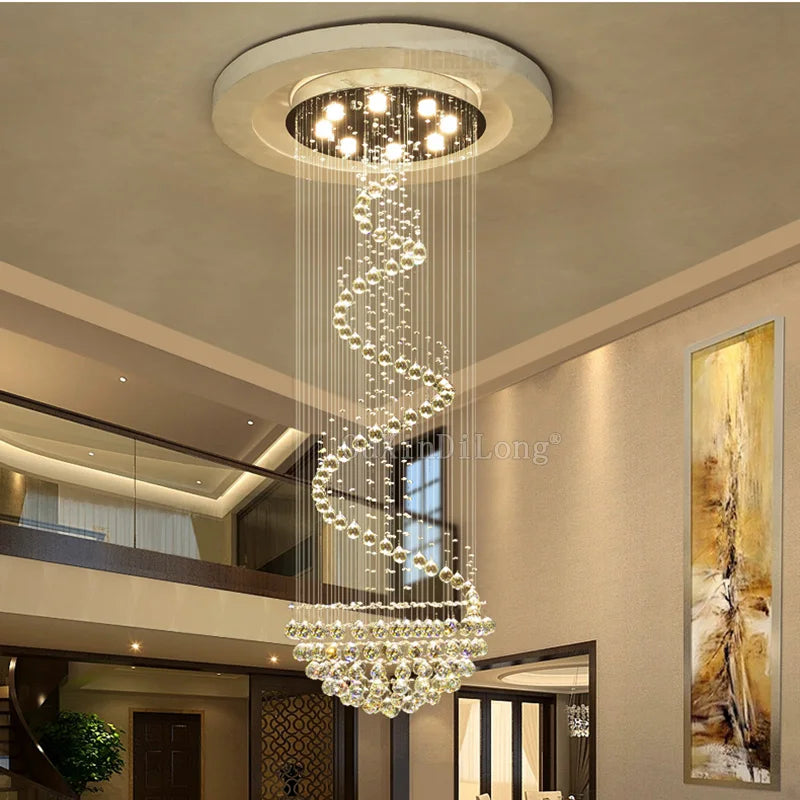 DHL Customize Dia800*H2500mm duplex stairs spiral crystal chandeliers villa hall led light hotel crystal chandeliers JF1779