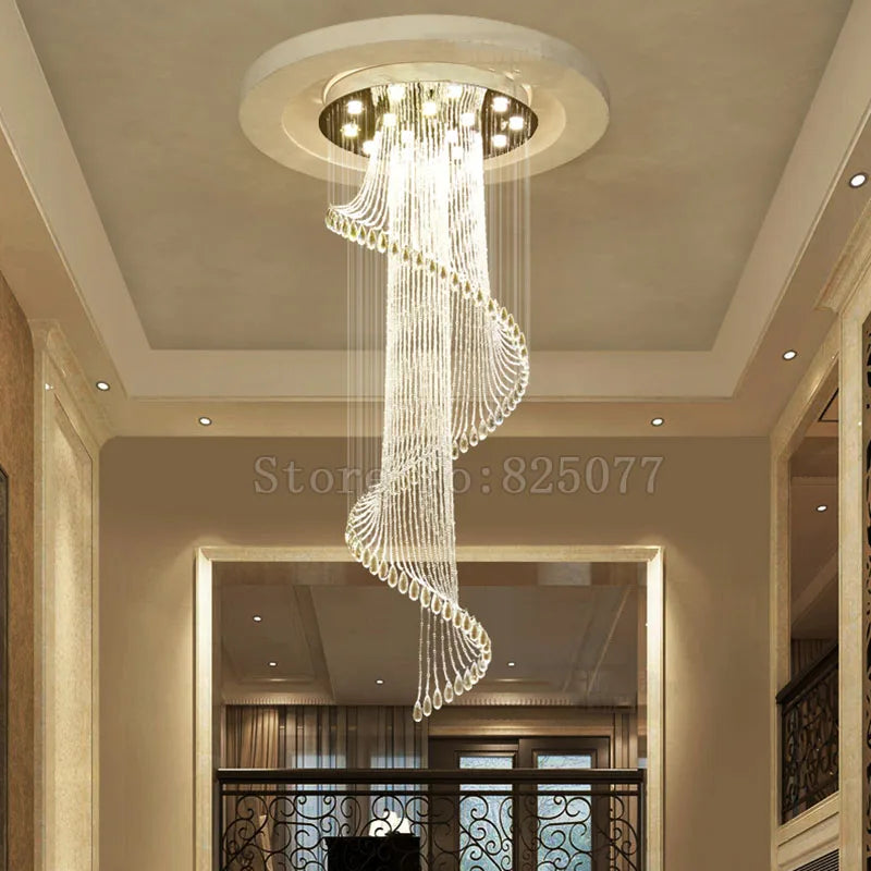 DHL Modern hotel crystal chandeliers Dia800*H2600mm villa duplex stairs hall led light hotel crystal chandeliers JF1300