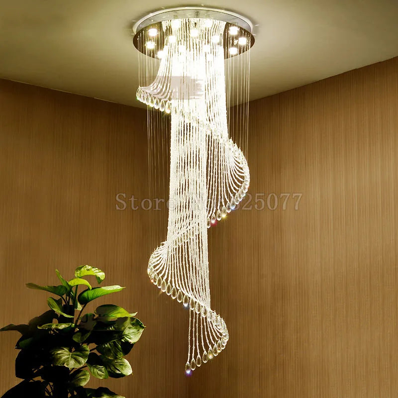 DHL Modern hotel crystal chandeliers Dia800*H2600mm villa duplex stairs hall led light hotel crystal chandeliers JF1300