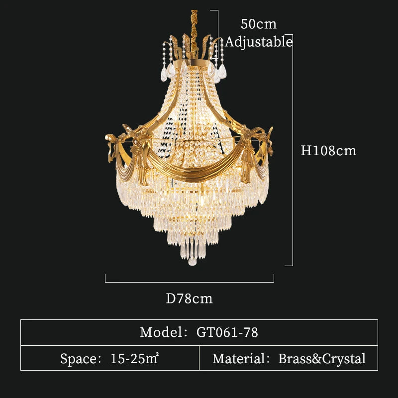 DINGFAN European Modern Full Copper Crystal Chandelier Villa Bedroom Living Dining Room Hotel Lobby Decorative Pendent Light