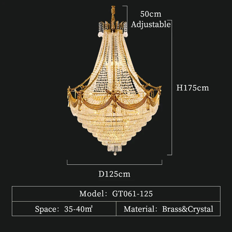 DINGFAN European Modern Full Copper Crystal Chandelier Villa Bedroom Living Dining Room Hotel Lobby Decorative Pendent Light