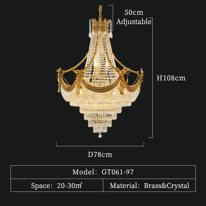 DINGFAN European Modern Full Copper Crystal Chandelier Villa Bedroom Living Dining Room Hotel Lobby Decorative Pendent Light