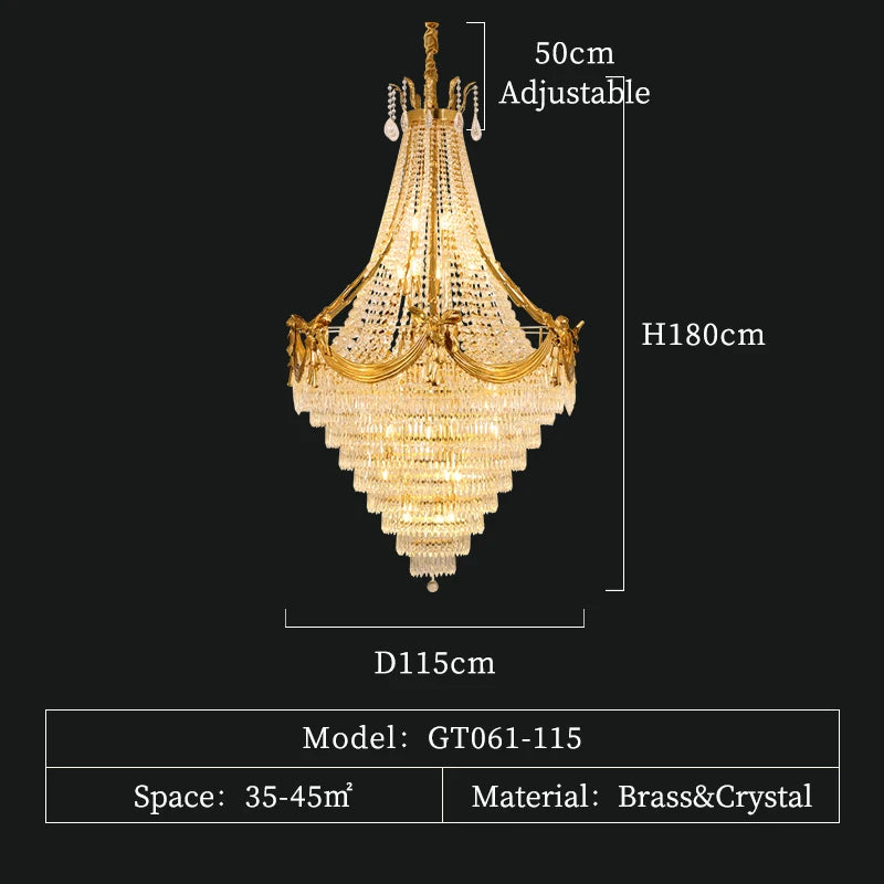 DINGFAN European Modern Full Copper Crystal Chandelier Villa Bedroom Living Dining Room Hotel Lobby Decorative Pendent Light