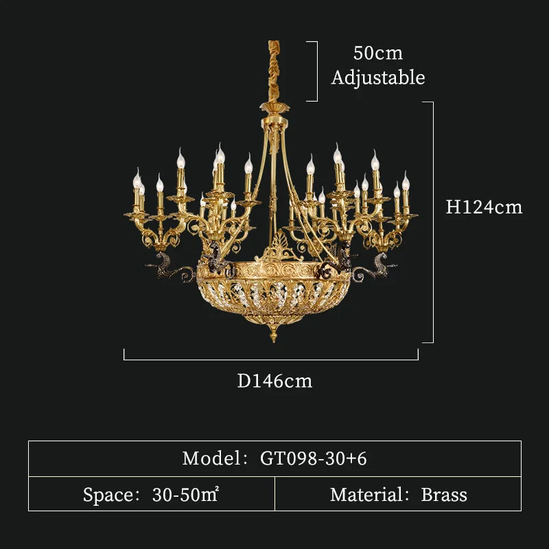 DINGFAN European Style All Copper Chandelier Hotel Restaurant Banquet Hall Lobby Villa Living Room Decorative Pendent Light