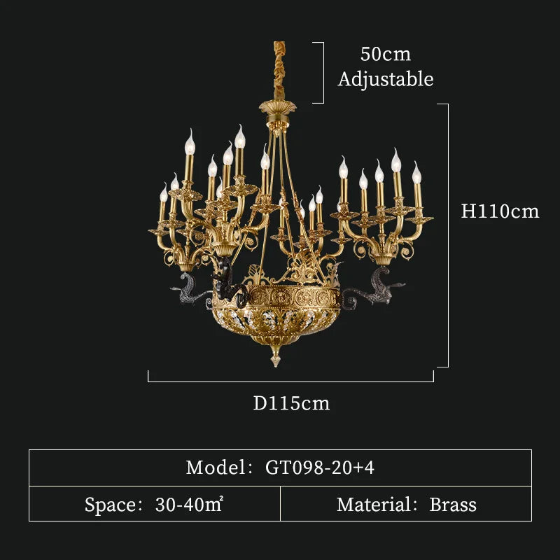 DINGFAN European Style All Copper Chandelier Hotel Restaurant Banquet Hall Lobby Villa Living Room Decorative Pendent Light