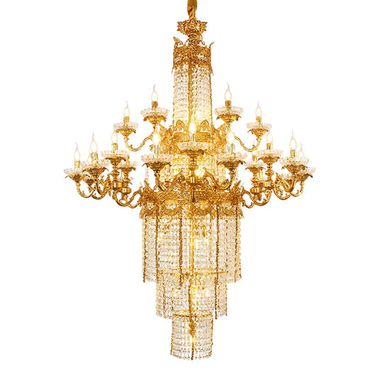 DINGFAN European Style All Copper  Crystal Hotel Lobby Chandeliers Luxury Villa Living Room Staircase Pendent Light