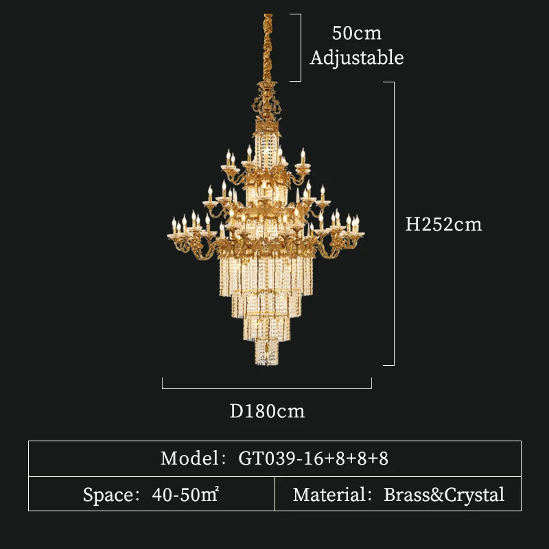 DINGFAN European Style All Copper  Crystal Hotel Lobby Chandeliers Luxury Villa Living Room Staircase Pendent Light