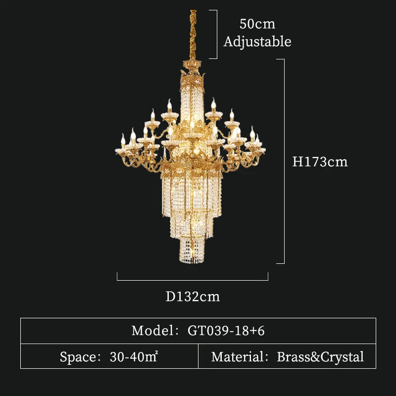 DINGFAN European Style All Copper  Crystal Hotel Lobby Chandeliers Luxury Villa Living Room Staircase Pendent Light