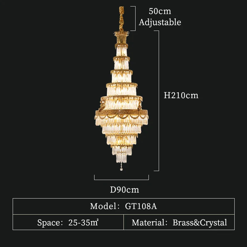 DINGFAN European Style Luxury Large Crystal Chandelier Villa Living Room Staircase Hotel Lobby Decorative Pendent Light