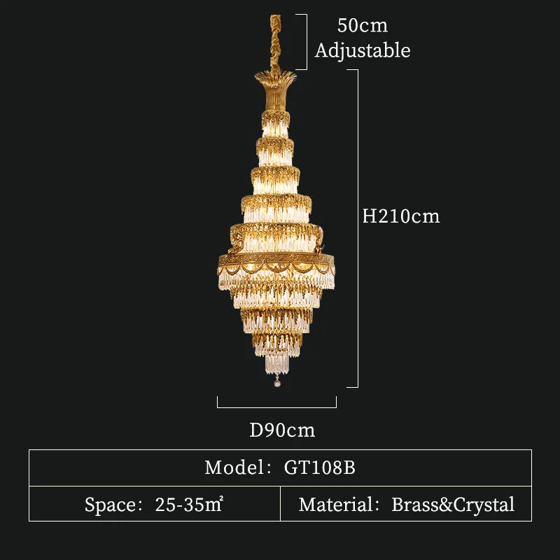 DINGFAN European Style Luxury Large Crystal Chandelier Villa Living Room Staircase Hotel Lobby Decorative Pendent Light