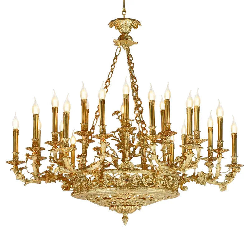 DINGFAN French European Full Copper Chandelier Living Bedroom Club Villa Study Hotel Dining Candle Pendent Light