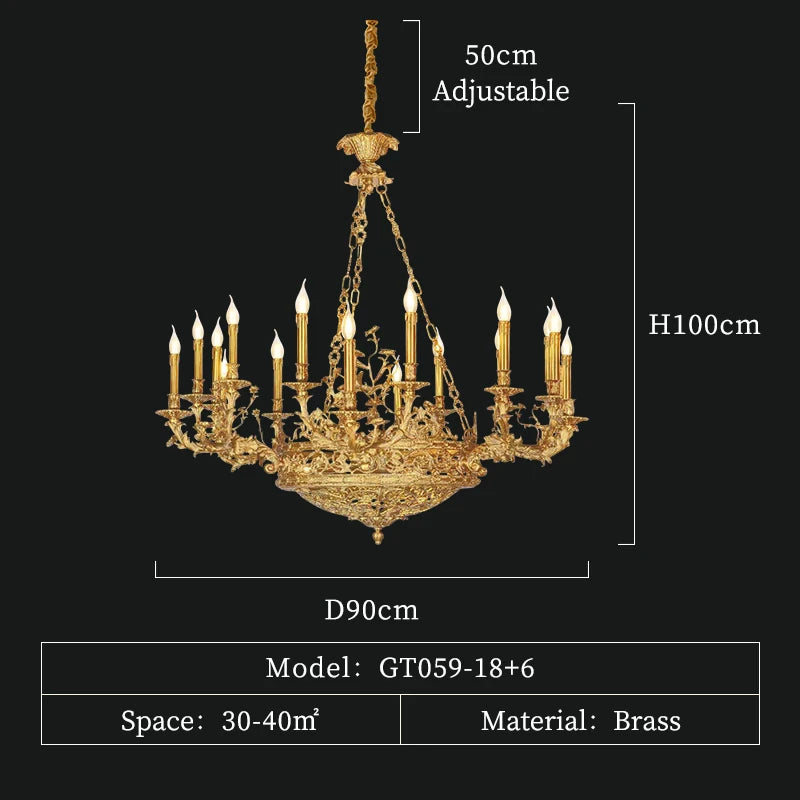 DINGFAN French European Full Copper Chandelier Living Bedroom Club Villa Study Hotel Dining Candle Pendent Light