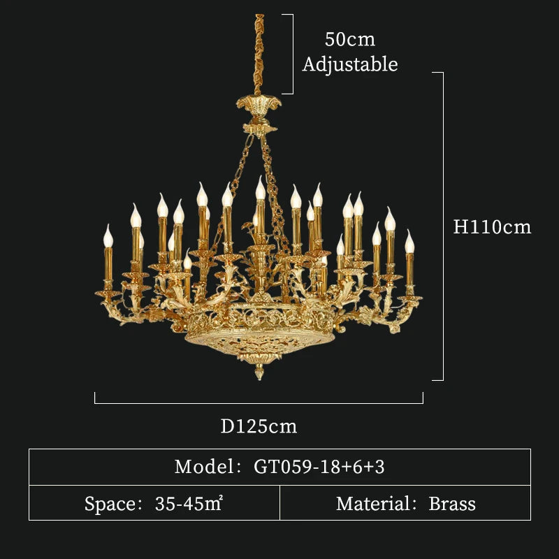 DINGFAN French European Full Copper Chandelier Living Bedroom Club Villa Study Hotel Dining Candle Pendent Light