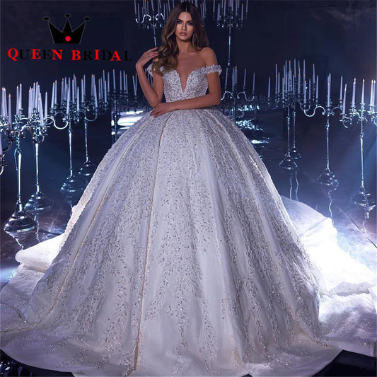 Deep V Exquisite Wedding Dresses Beading Sequined Lace Off The Shoulder Bridal Ball Gowns Vestidos De Novia Custom Y68X