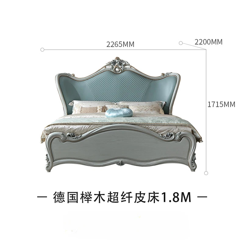 Double bed, leather 1.8M European furniture, solid wood bed, master bedroom, microfiber leather princess bed